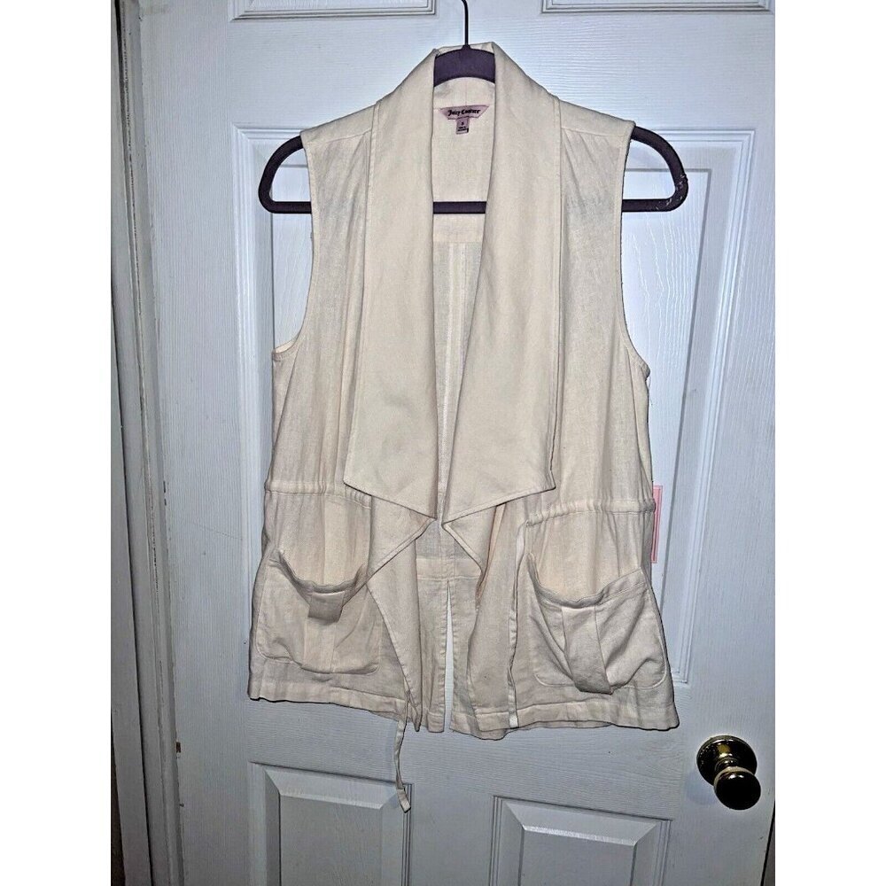 NWT JUICY COUTURE Vest Womens Ivory Linen Blend Cascade Front Pocket Sz S - Picture 5 of 12